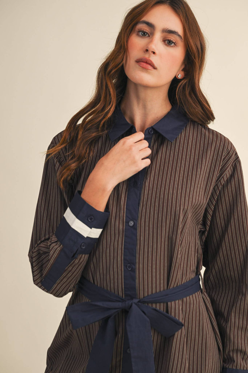 Brown & Navy Stripe Dress