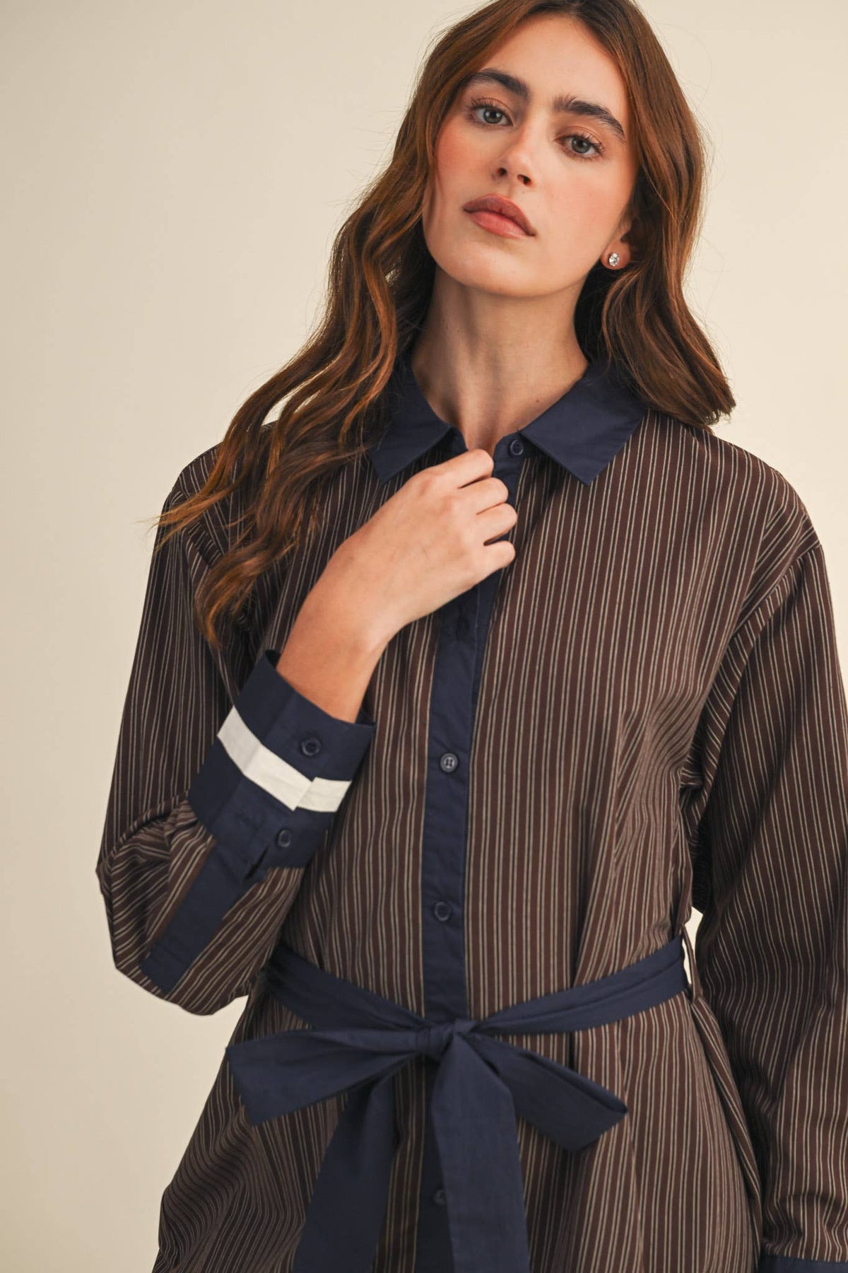 Brown & Navy Stripe Dress