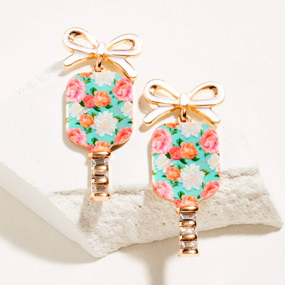 Floral Pickleball Paddle Earrings - Multiple Patterns
