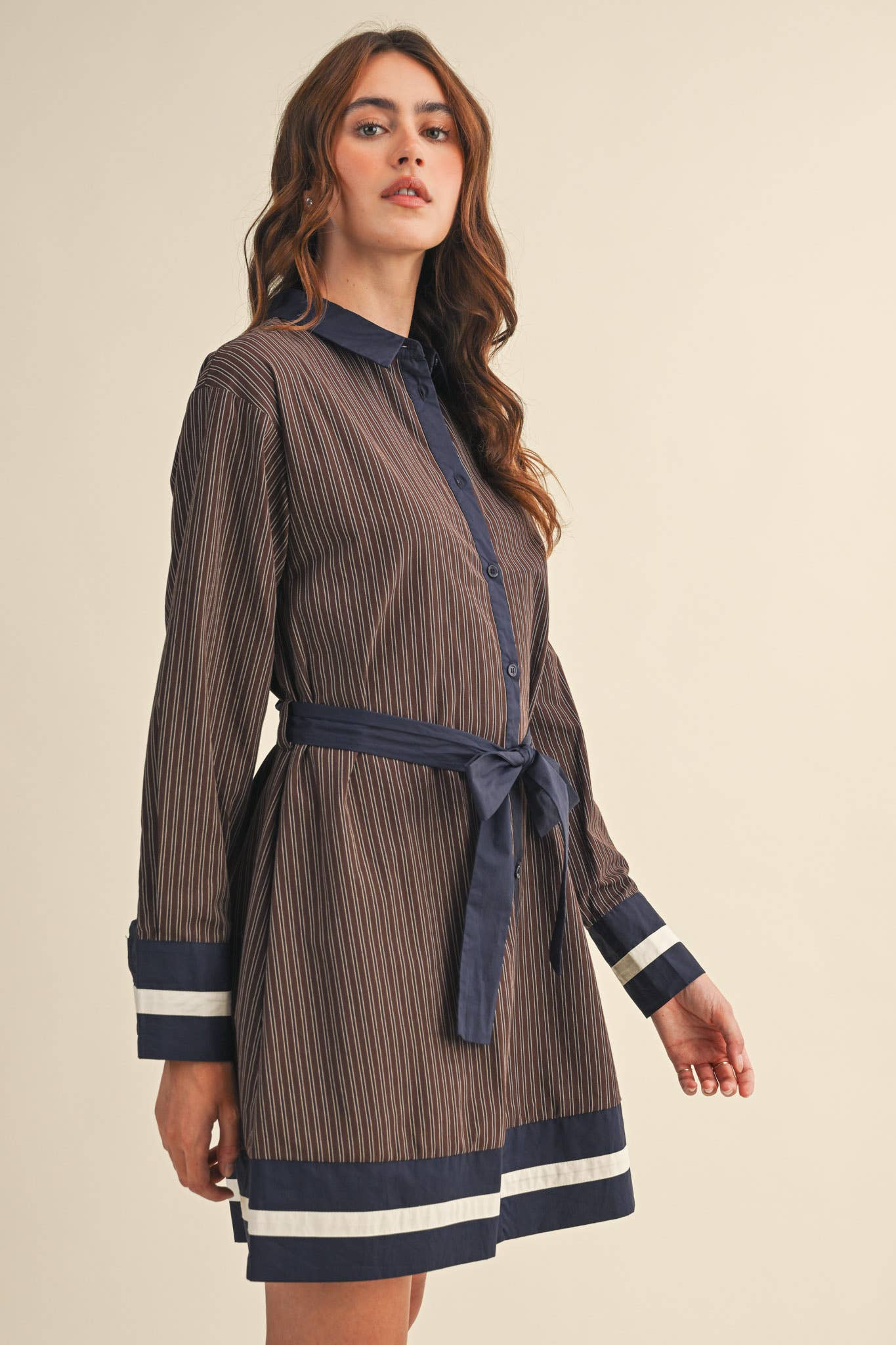 Brown & Navy Stripe Dress