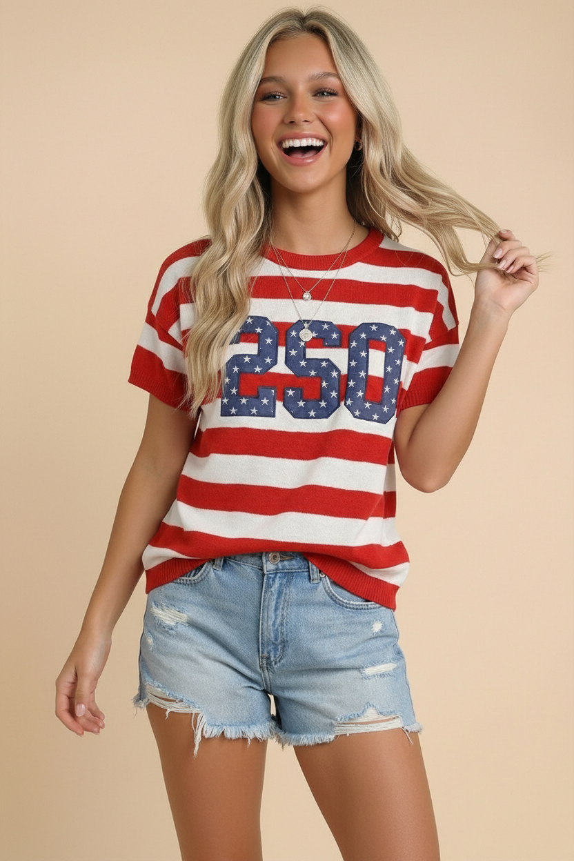 Red, White & 250 Knit Top - Reg & Curvy