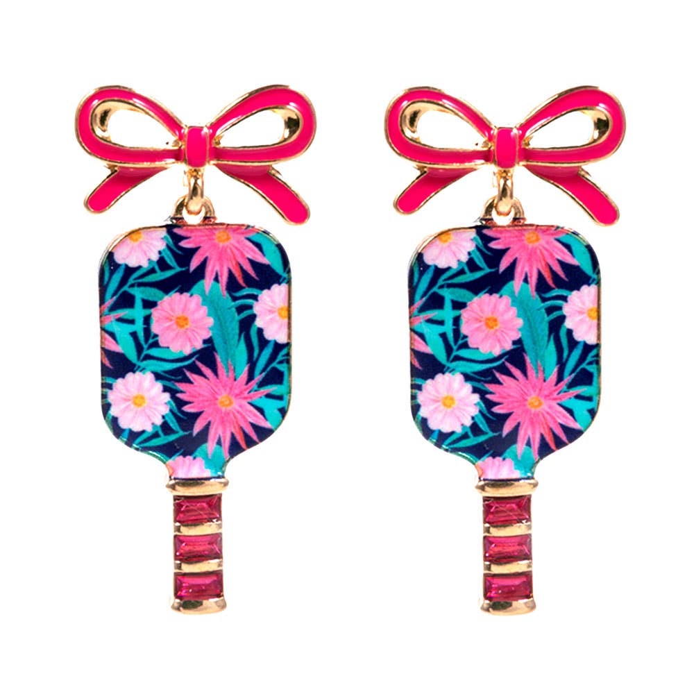 Floral Pickleball Paddle Earrings - Multiple Patterns