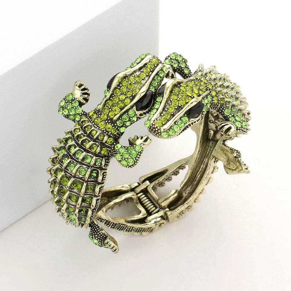 Gator Glam - Crystal Rhinestone Double Alligator Cuff Bracelet