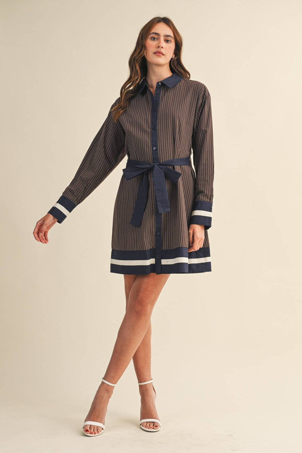 Brown & Navy Stripe Dress