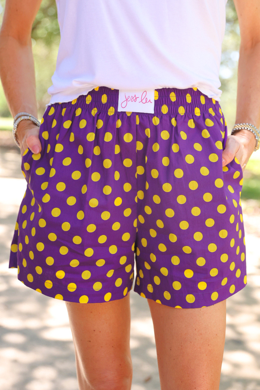 Saturday Spirit Boxer Shorts in Purple & Gold - Reg & Curvy