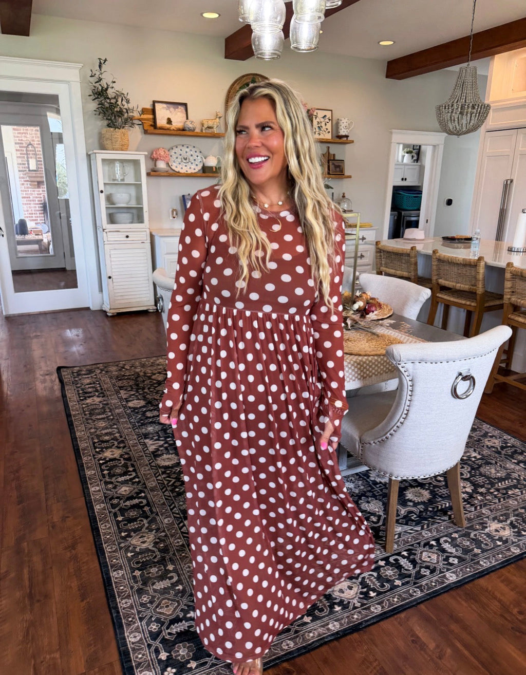 *PREORDER* Pumpkin Spice & Polka Dots Maxi Dress - Reg & Curvy