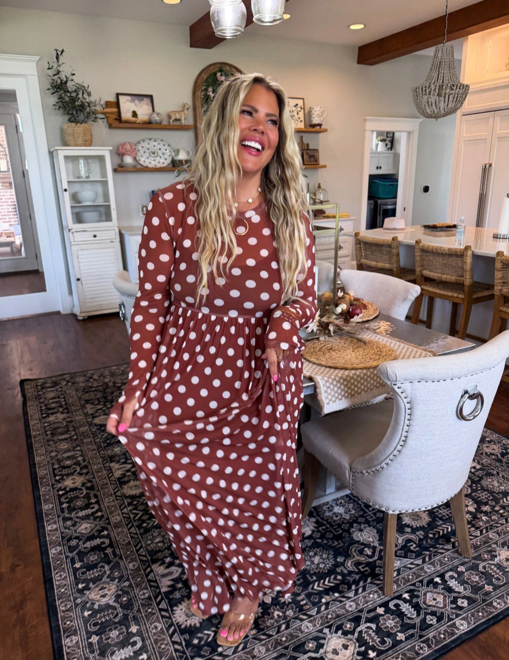 *PREORDER* Pumpkin Spice & Polka Dots Maxi Dress - Reg & Curvy