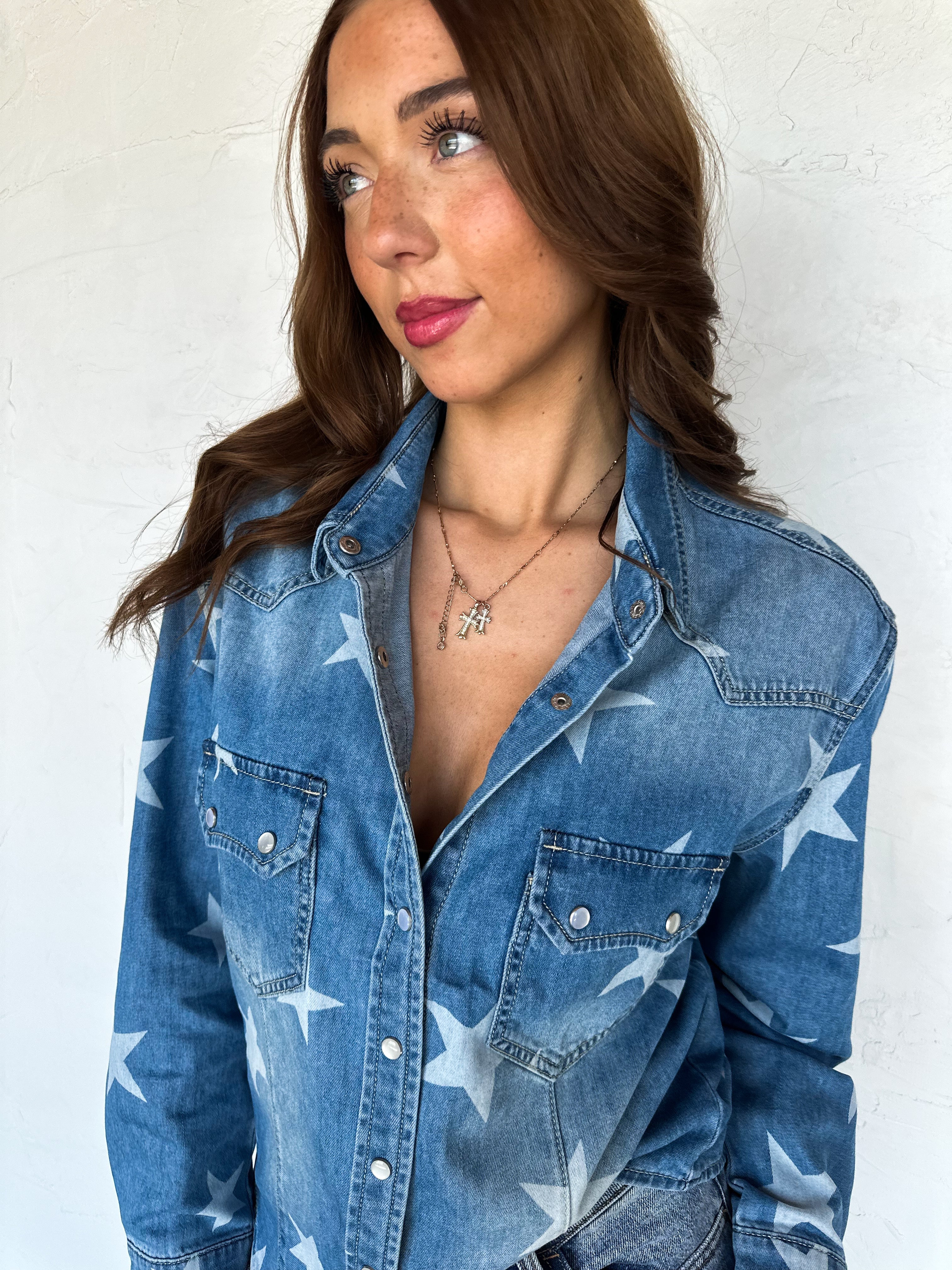 Stars & Snap Denim Top - Reg & Curvy