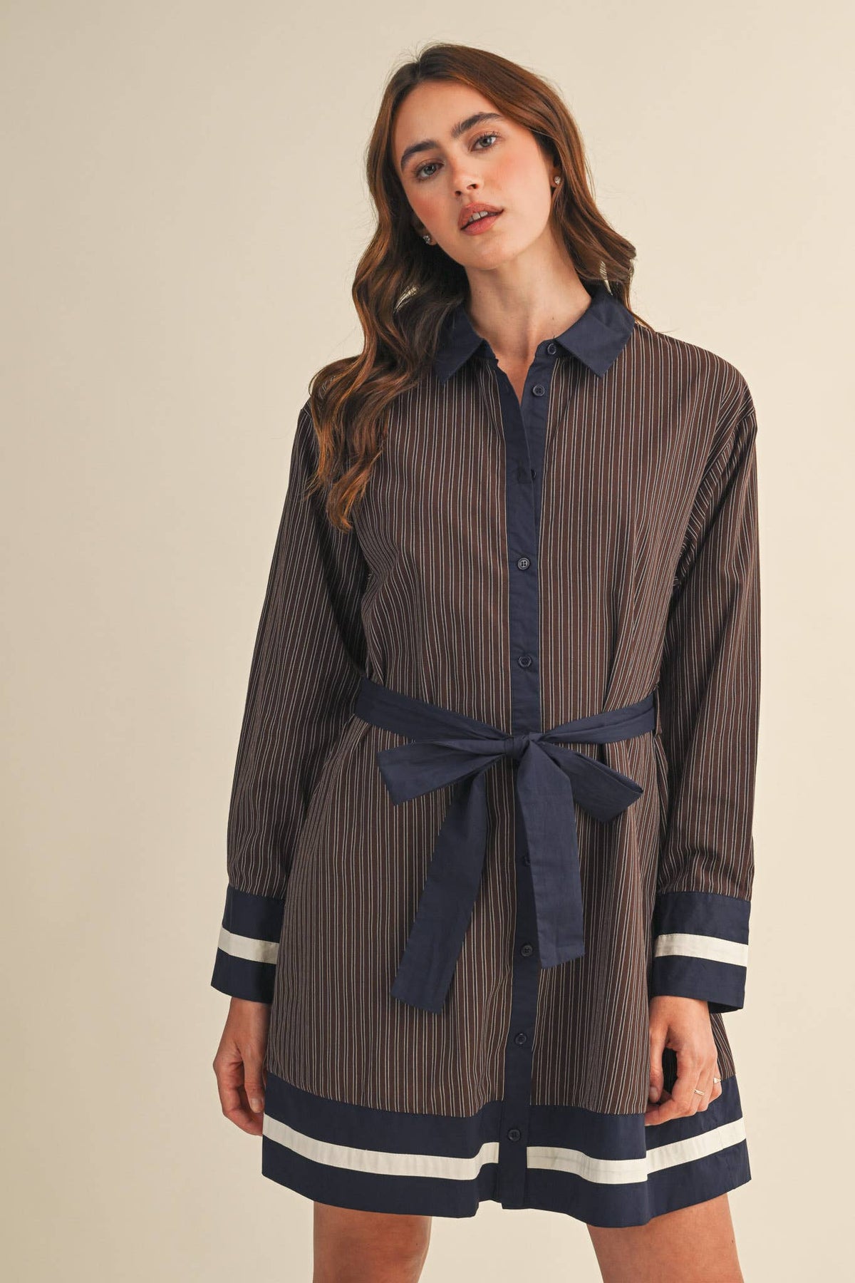 Brown & Navy Stripe Dress