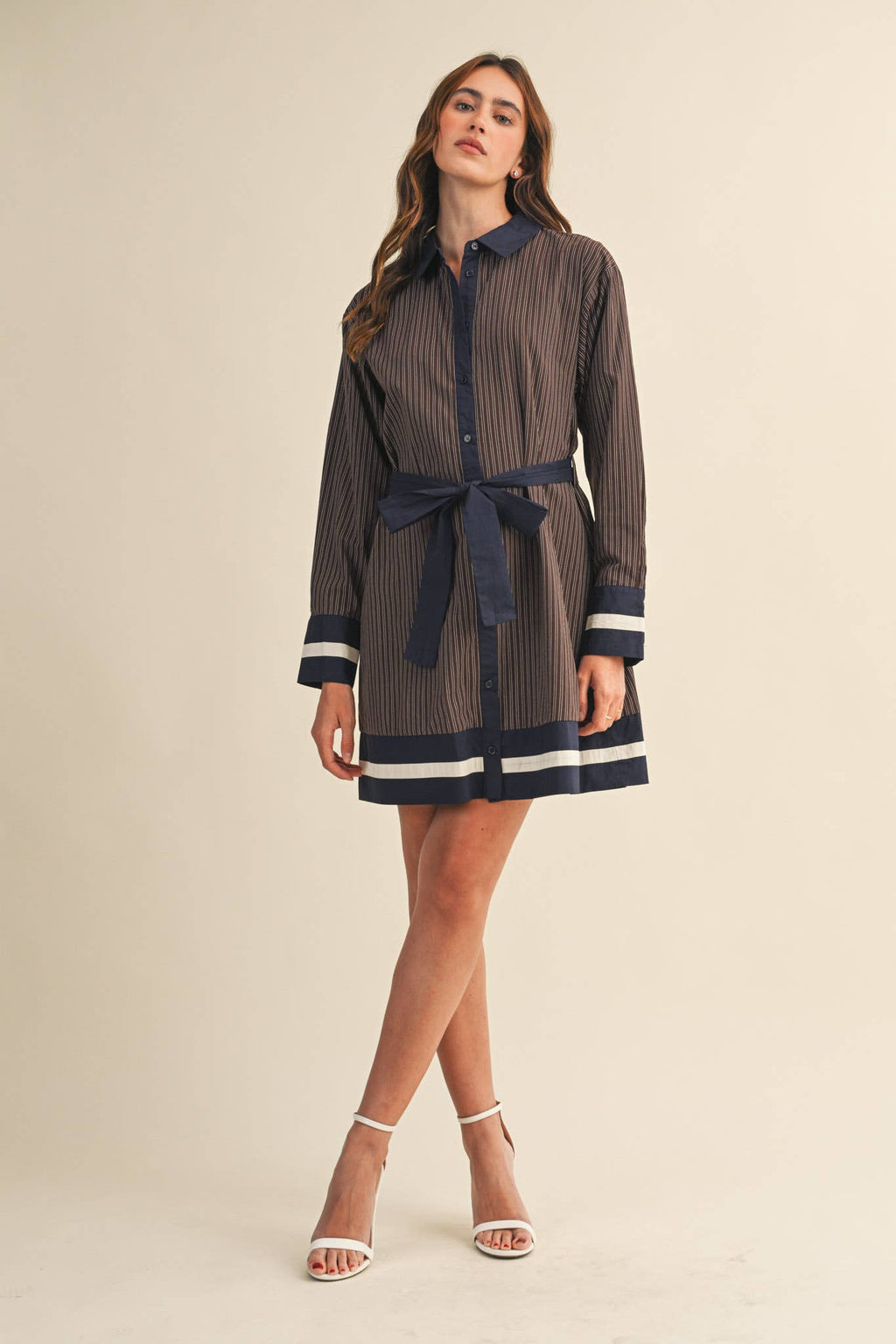 Brown & Navy Stripe Dress