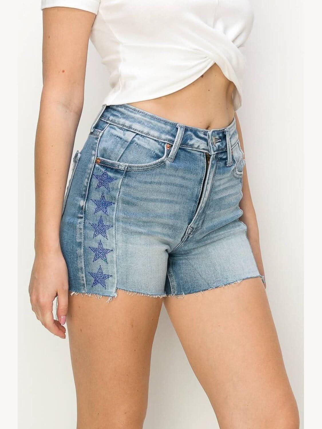 BLUE & RED STARS RHINESTONE HIGH RISE SHORTS