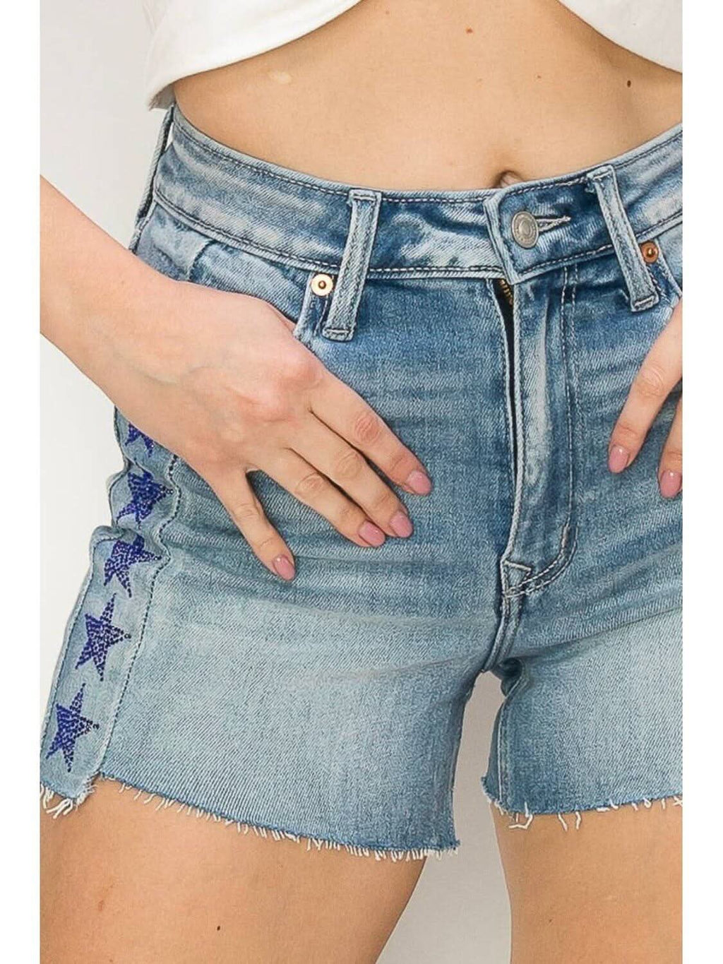 BLUE & RED STARS RHINESTONE HIGH RISE SHORTS