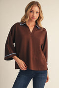 Chocolate & Blue Scallop Top