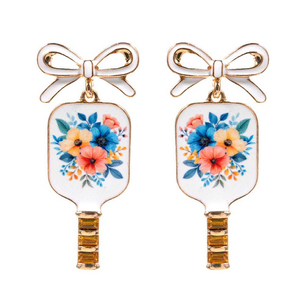 Floral Pickleball Paddle Earrings - Multiple Patterns