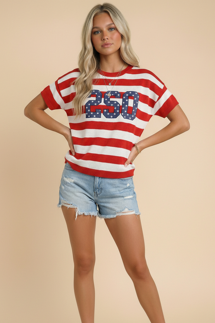 Red, White & 250 Knit Top - Reg & Curvy