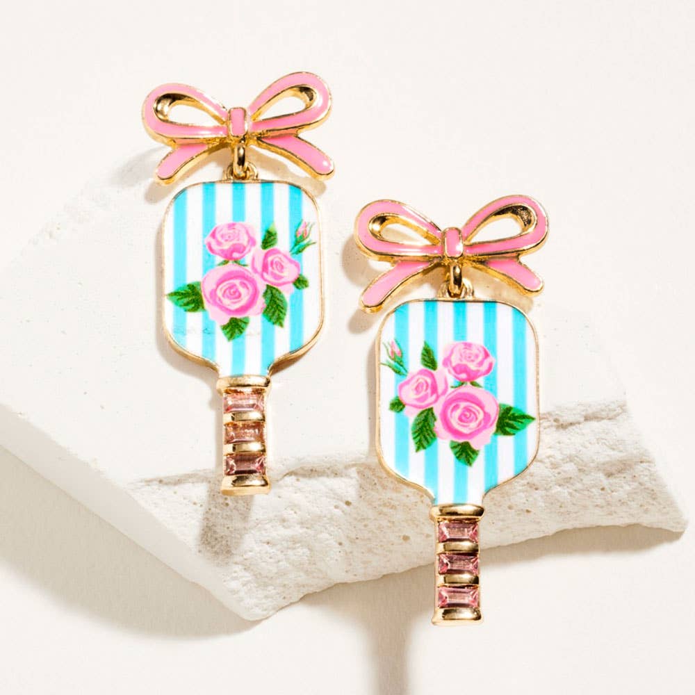 Floral Pickleball Paddle Earrings - Multiple Patterns