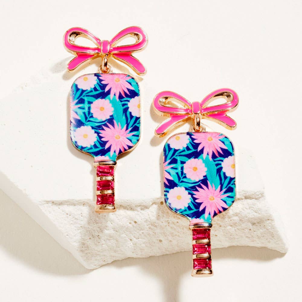 Floral Pickleball Paddle Earrings - Multiple Patterns