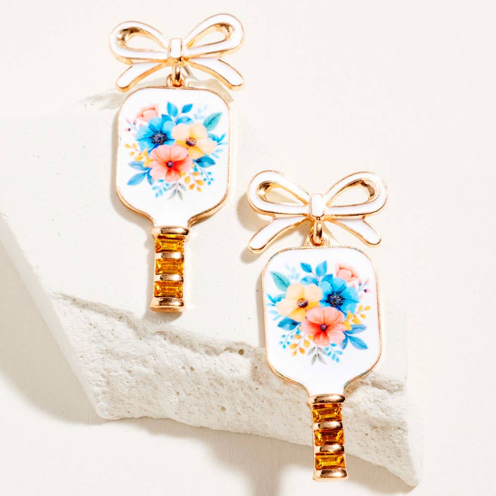 Floral Pickleball Paddle Earrings - Multiple Patterns