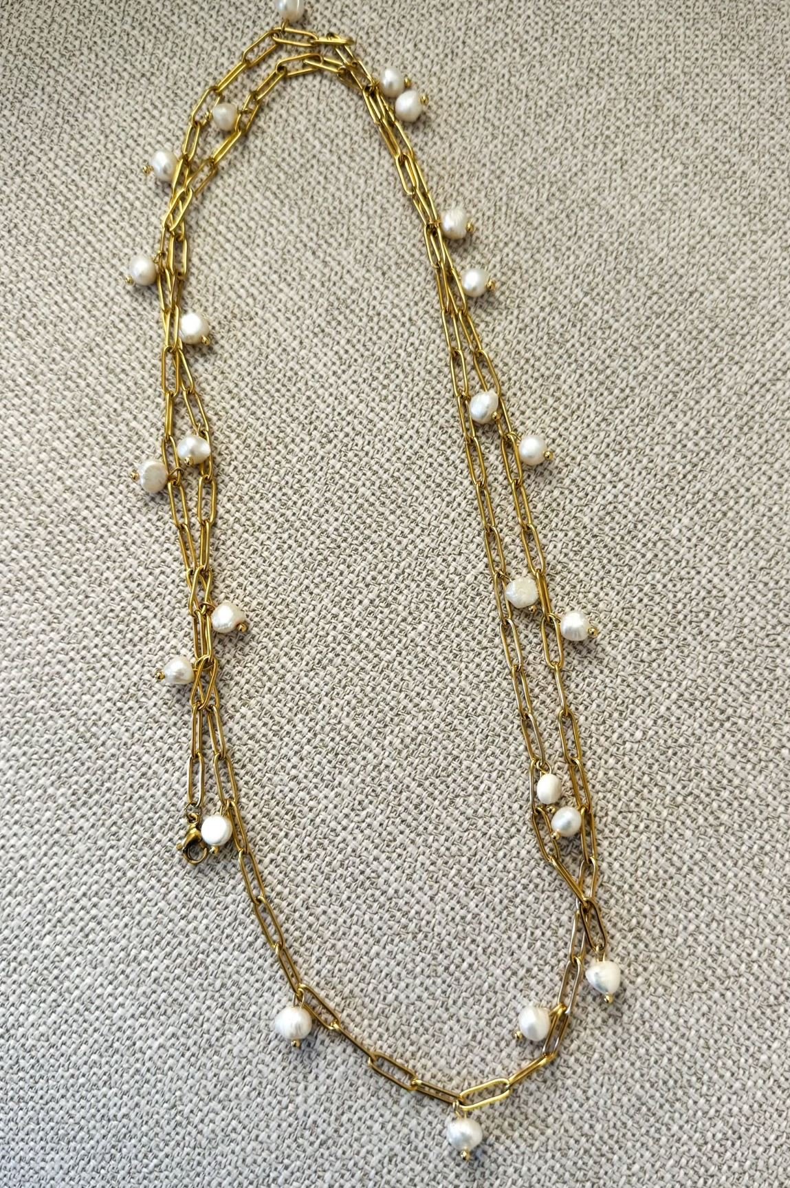 Pearl Pop Long Gold Chain Necklace