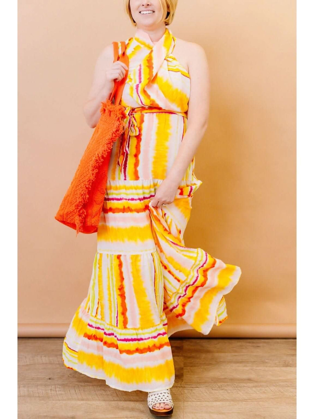 Tiered Maxi Dress with Twist Detail Neckline