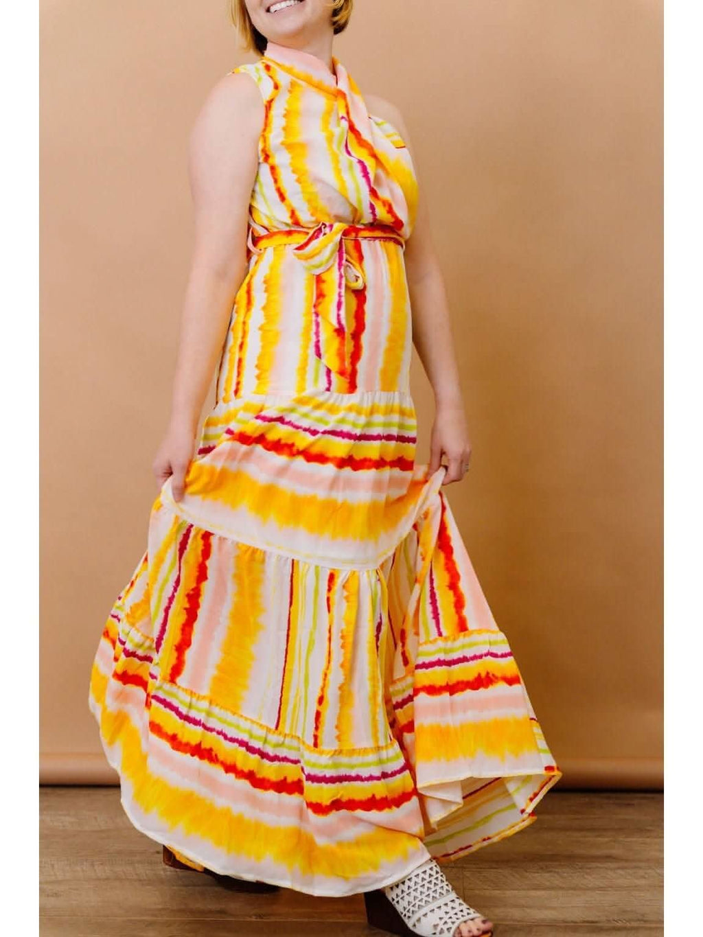 Tiered Maxi Dress with Twist Detail Neckline