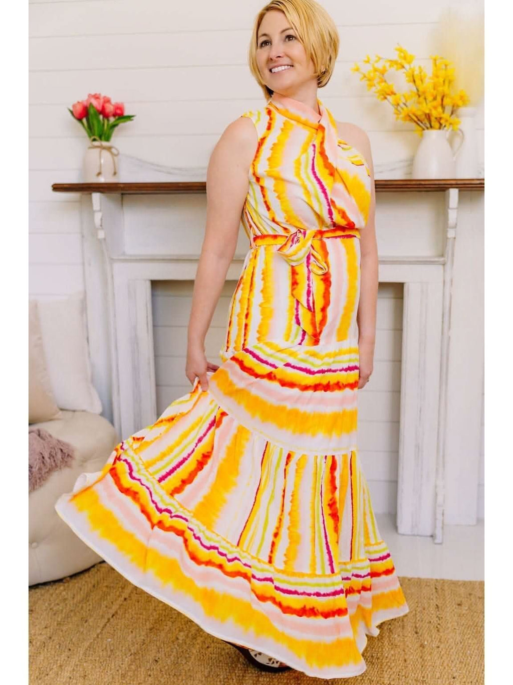 Tiered Maxi Dress with Twist Detail Neckline