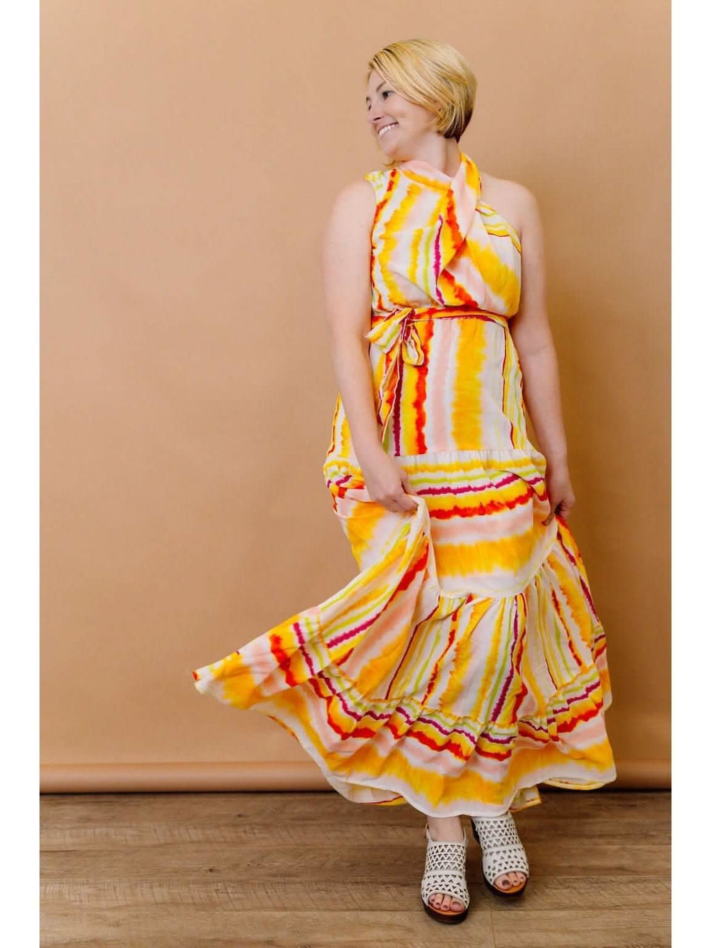 Tiered Maxi Dress with Twist Detail Neckline