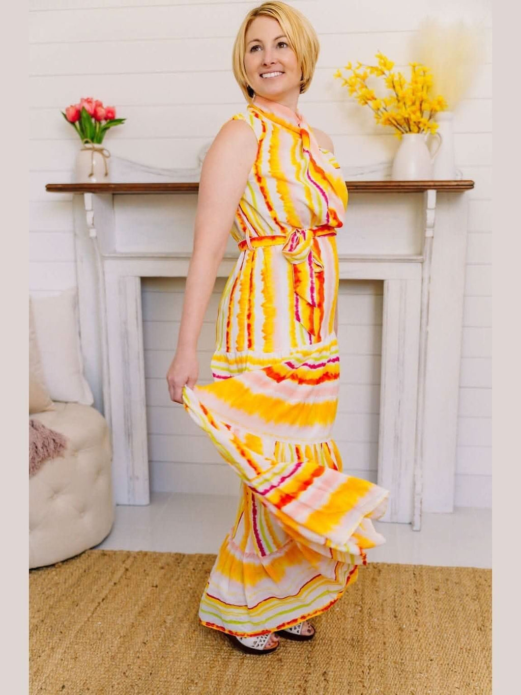 Tiered Maxi Dress with Twist Detail Neckline