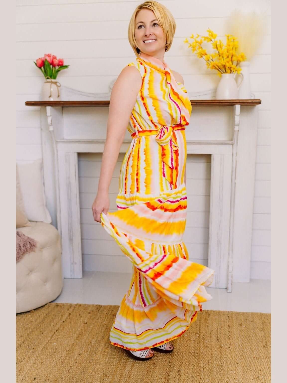 Tiered Maxi Dress with Twist Detail Neckline