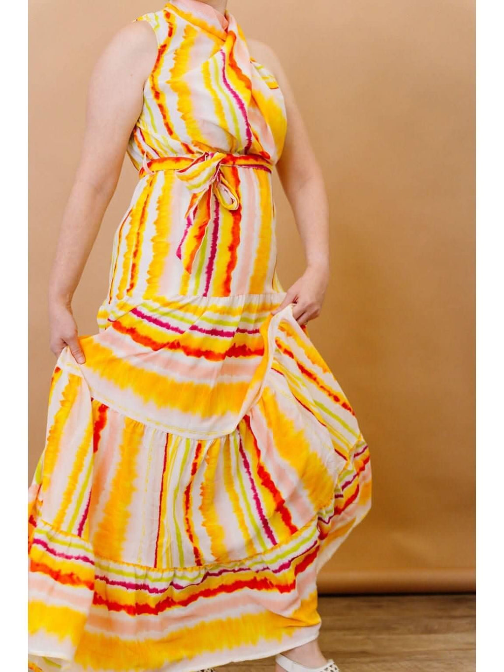 Tiered Maxi Dress with Twist Detail Neckline